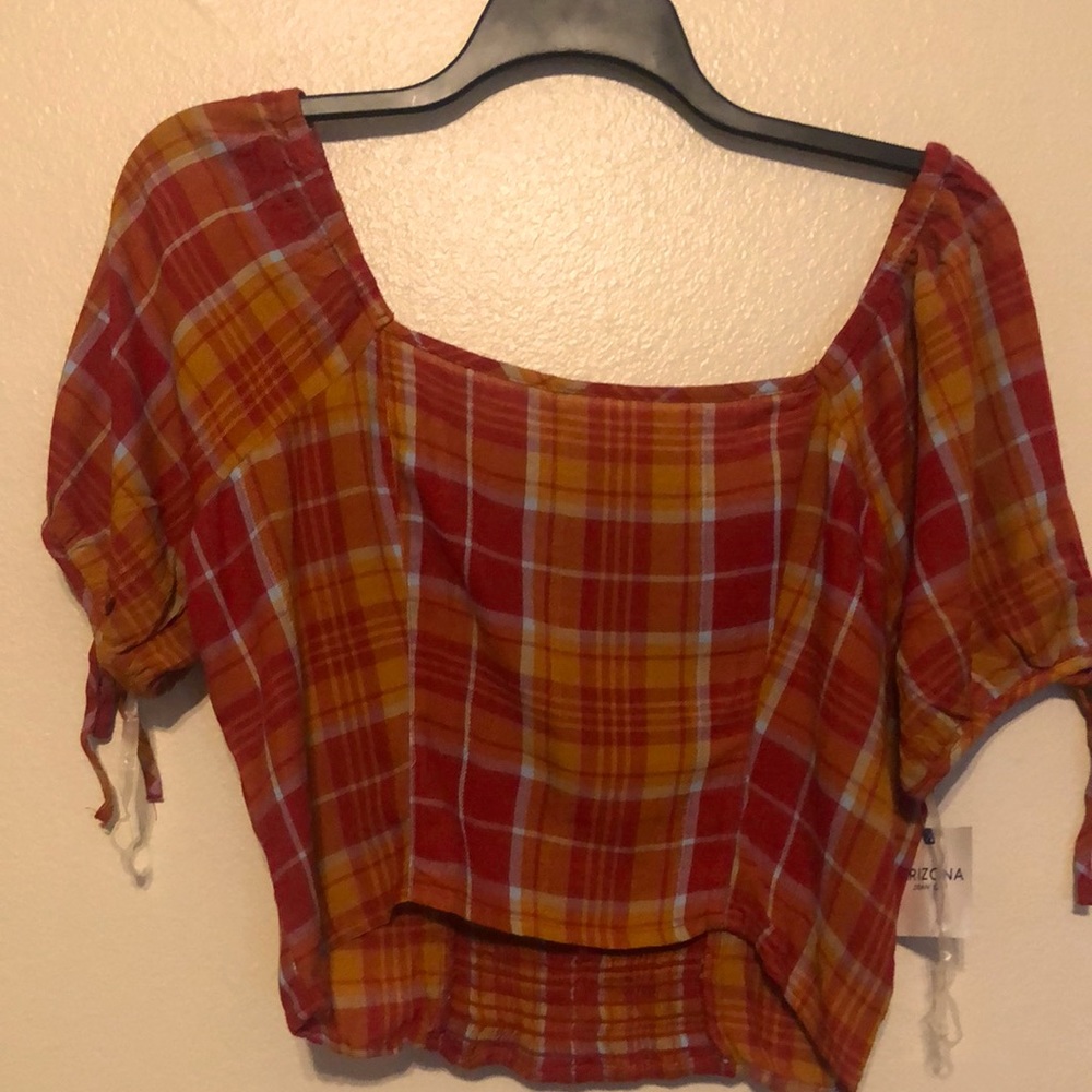 Arizona Jean Co Women Off Shoulder Plaid Shirt